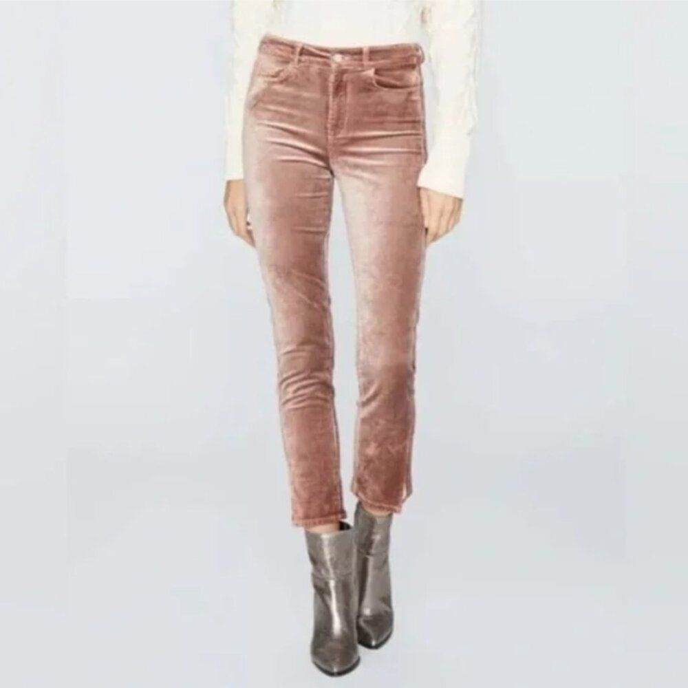 Paige Cindy Velvet Straight Leg Twisted Seam Pants in Warm Suede size 34 New